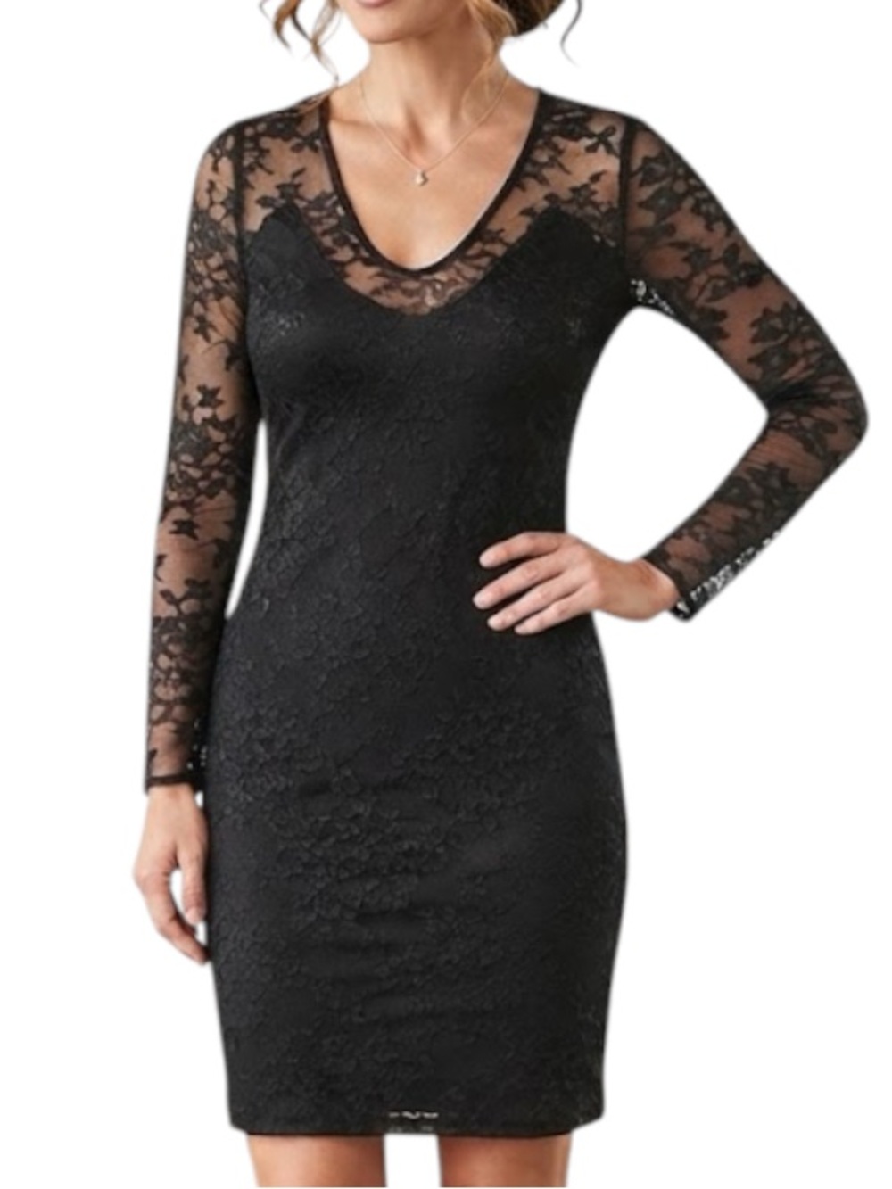 EXPRESS Whimsigoth Cocktail Black Lace Overlay V-Neck Long Sleeve Mini Dress S
